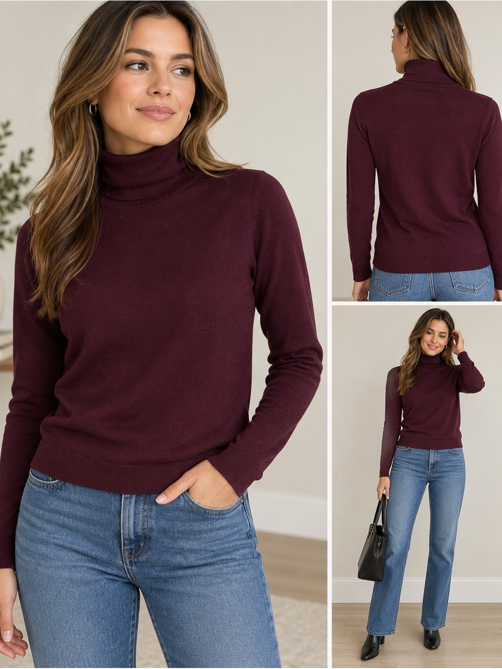 Banana Republic 100% Merino Wool Burgundy Turtleneck Sweater M